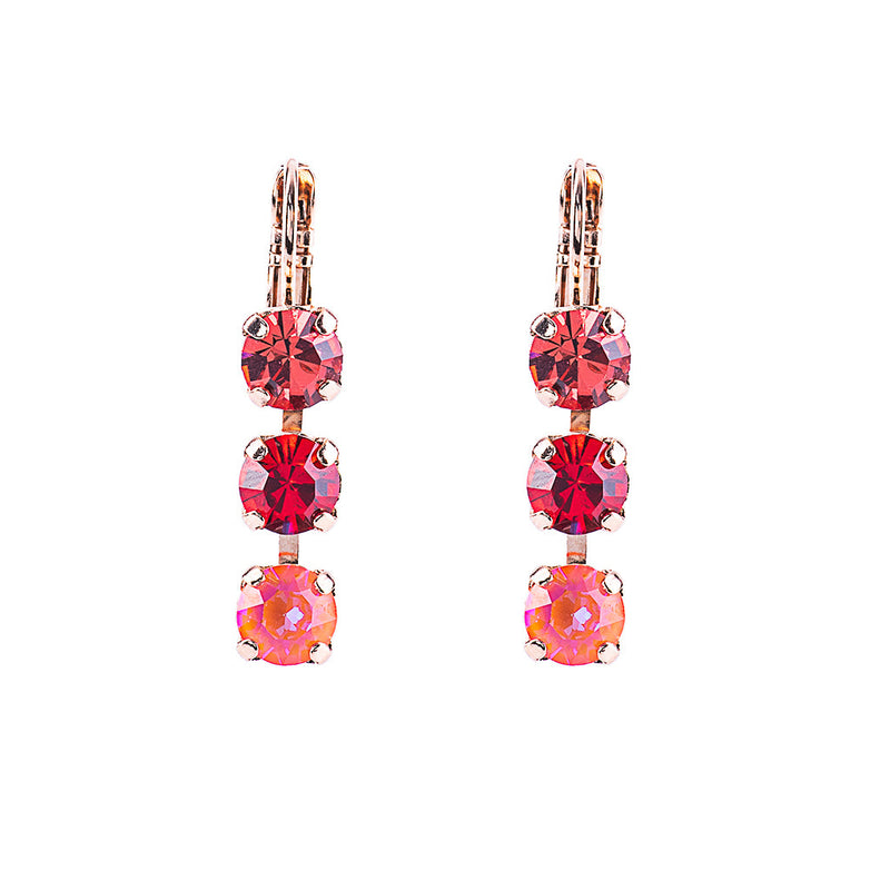 Petite Three Stone Leverback Earrings in "Hibiscus"