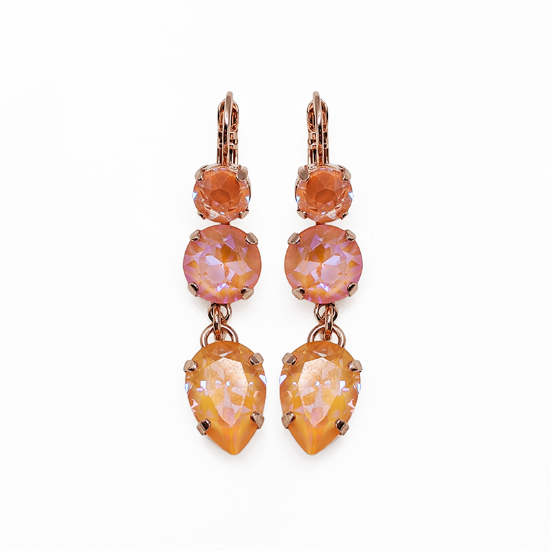 Fun Finds Three Stone Leverback Earrings in Sun-Kissed "Peach"