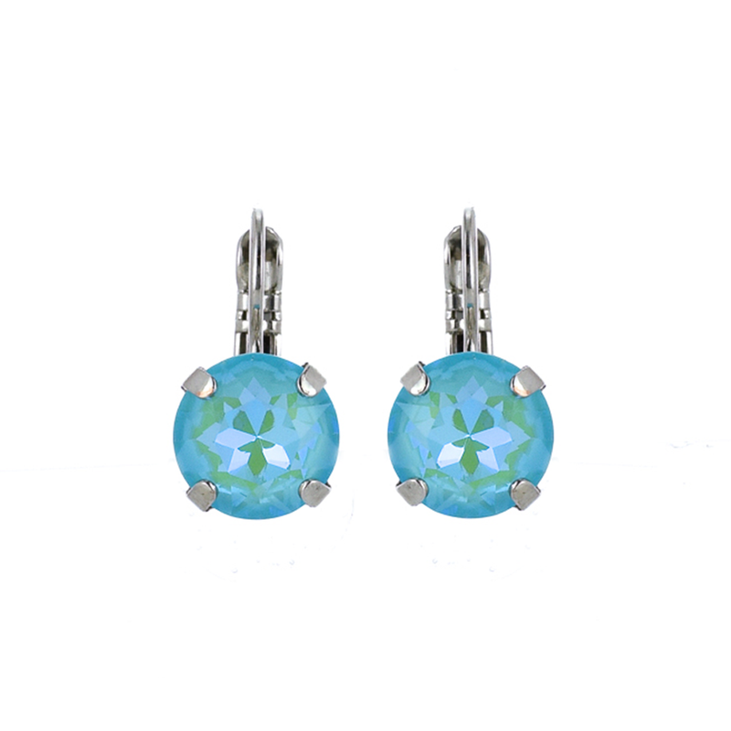 Lovable Single Stone Leverback Earrings in Sun-Kissed "Aqua" - Rhodium