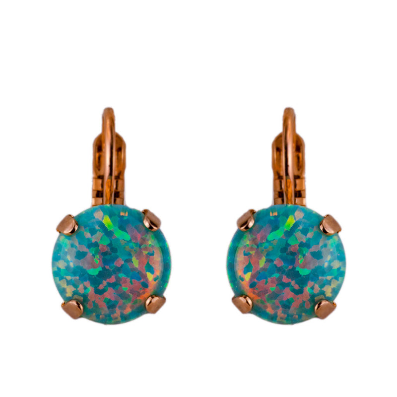 Lovable Single Stone Leverback Earrings in "Faux Green Opal" - Rose Gold