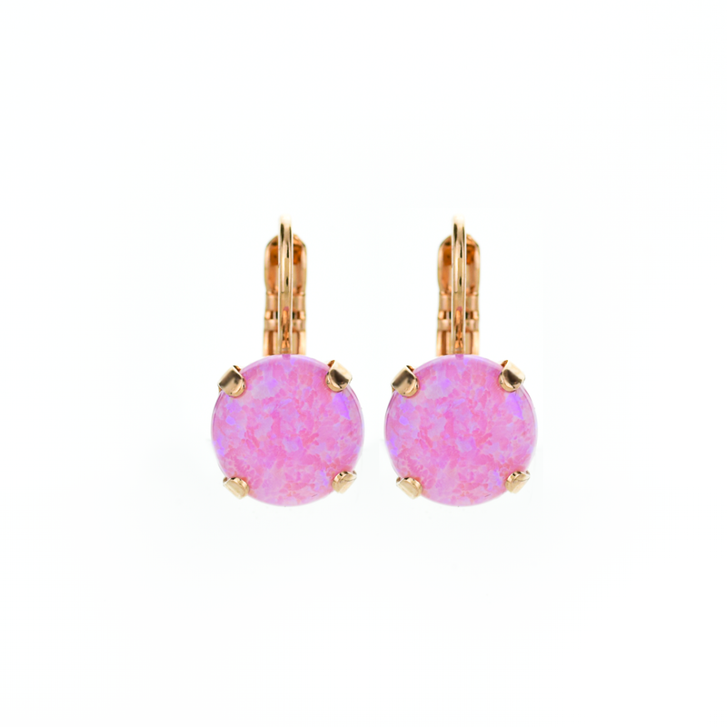 Lovable Single Stone Leverback Earrings in "Faux Pink Opal"