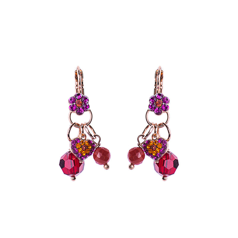 Petite Flower Dangle Leverback Earrings in "Hibiscus"