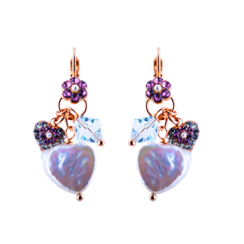 Petite Flower and Heart Dangle Leverback Earrings in "Cake Batter"