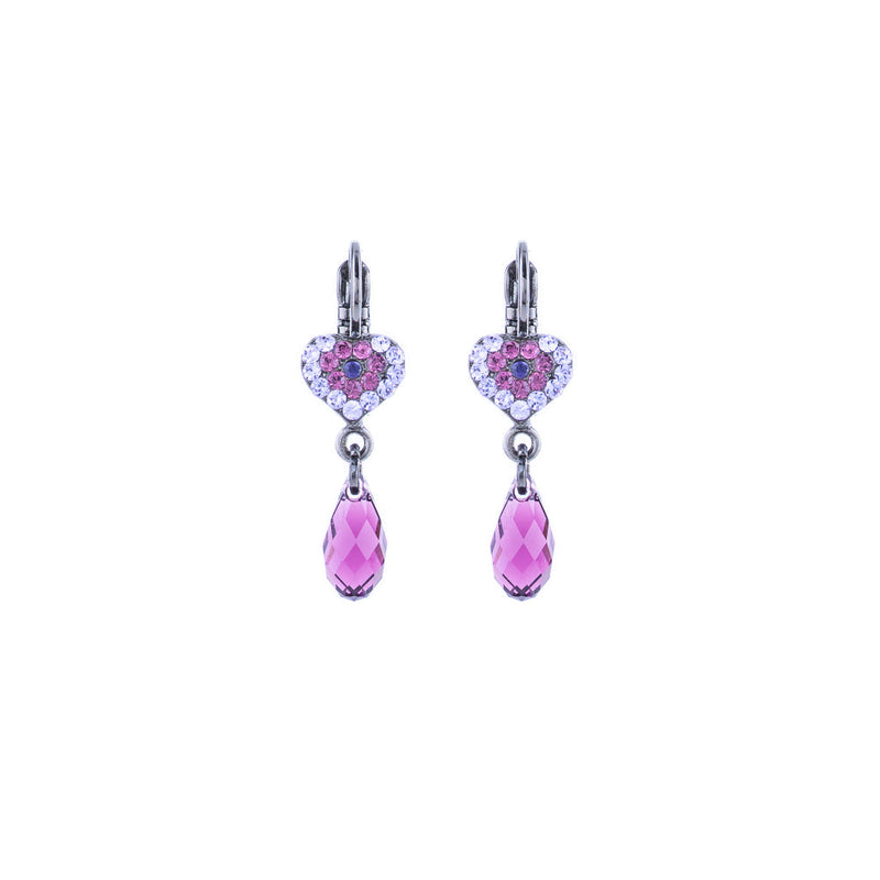 Heart Dangle Leverback Earrings in "Wildberry"