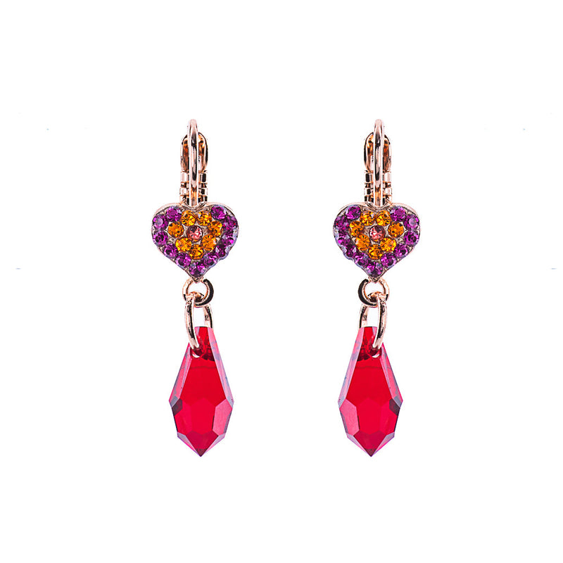 Petite Heart Dangle Leverback Earrings in "Hibiscus"