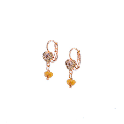 Heart Dangle Leverback Earrings in "Chai"