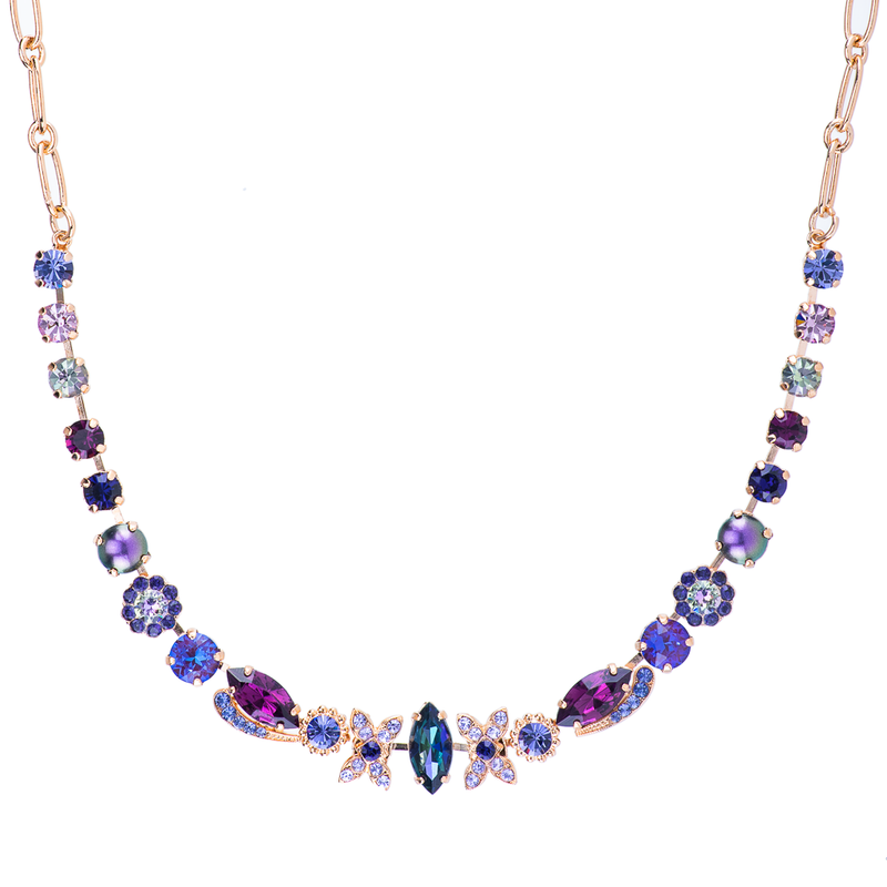 Marquise  Round Necklace with Flower Adornments in  "Wildberry"