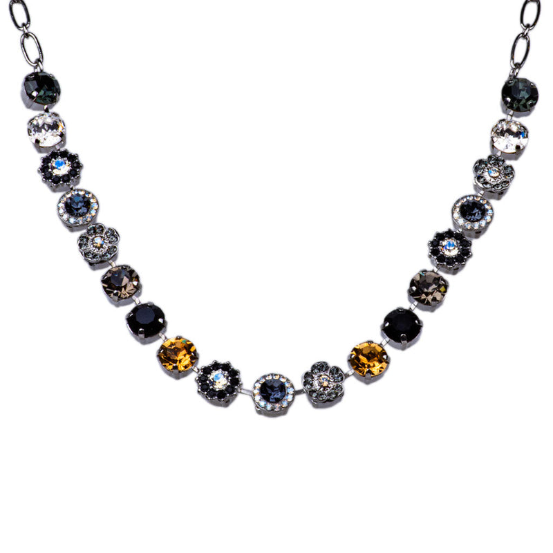 Lovable Rosette Necklace in "Black Orchid" - Rhodium