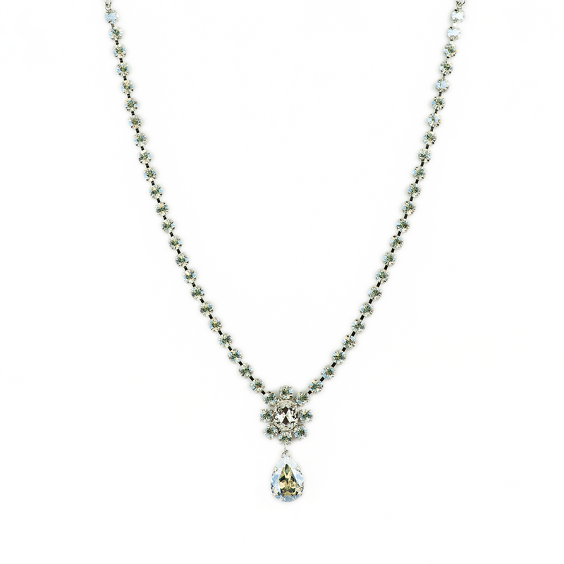 Necklace with Flower and Pear Dangle in "Crystal Moonlight"