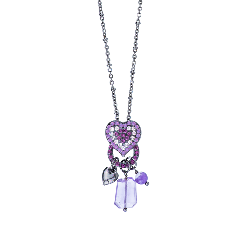 Open Circle Heart Pendant with Dangle Charms in "Wildberry"