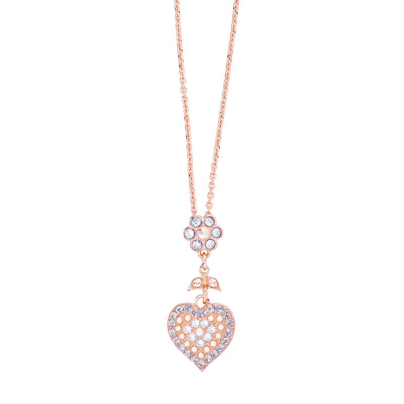 Heart and Petite Flower Pendant in "Earl Grey"