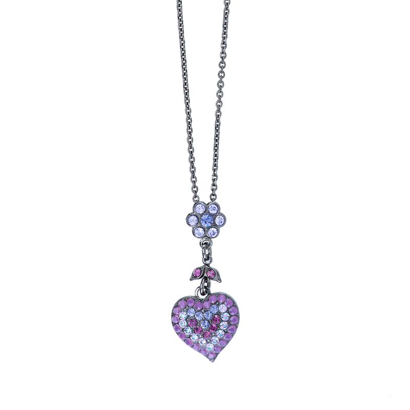 Heart and Petite Flower Pendant in "Wildberry"