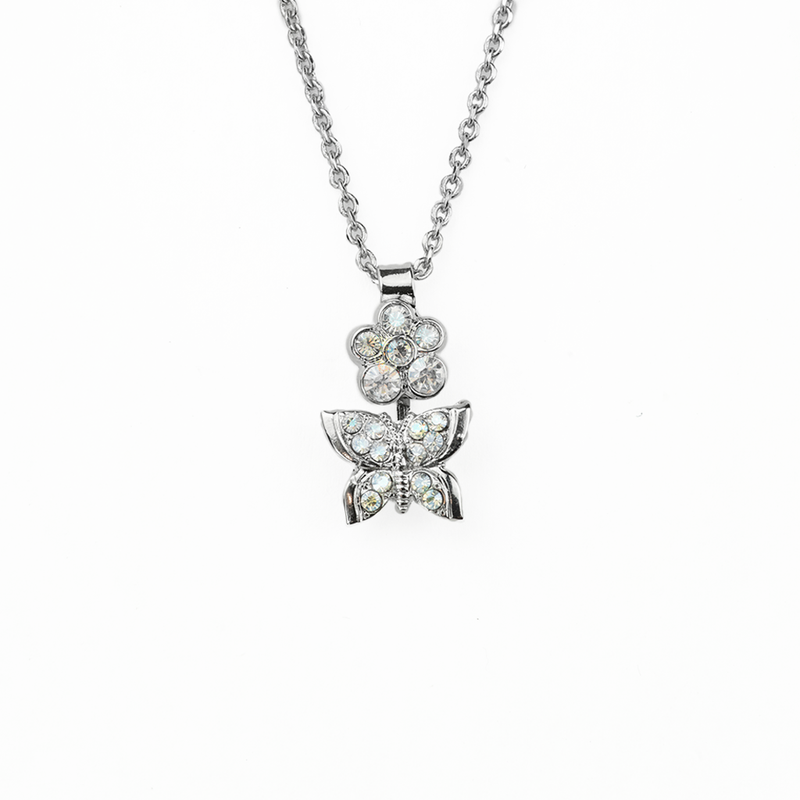 Flower and Butterfly Pendant in "Crystal Moonlight"