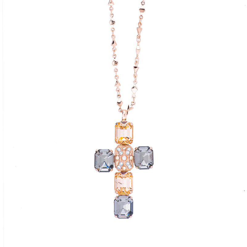 Lovable Emerald Cut Cross Pendant in "Earl Grey"