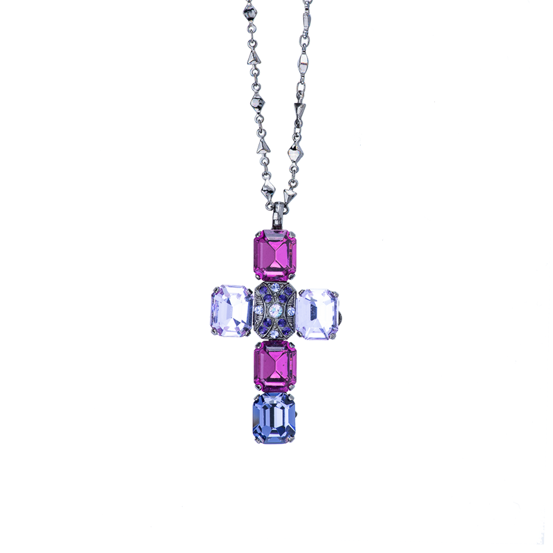 Emerald Cut Cross Pendant in "Wildberry"