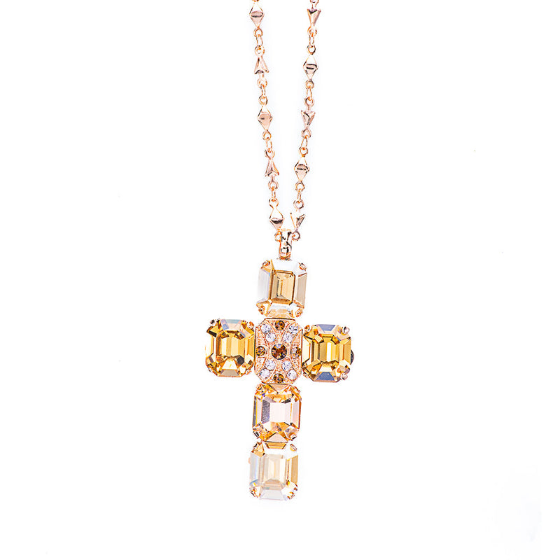 Lovable Emerald Cut Cross Pendant in "Chai"