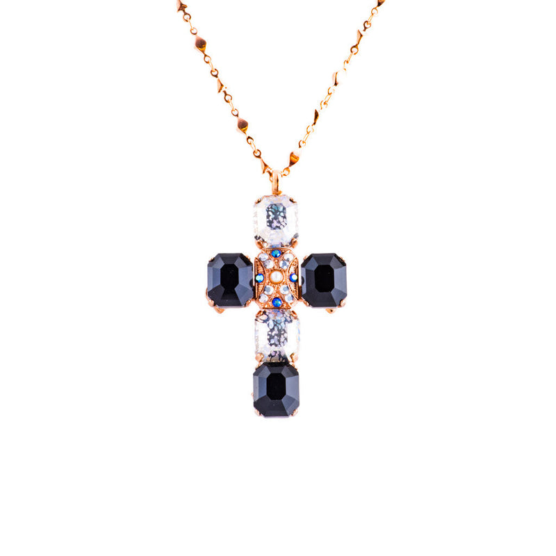 Lovable Emerald Cut Cross Pendant in "Rocky Road"