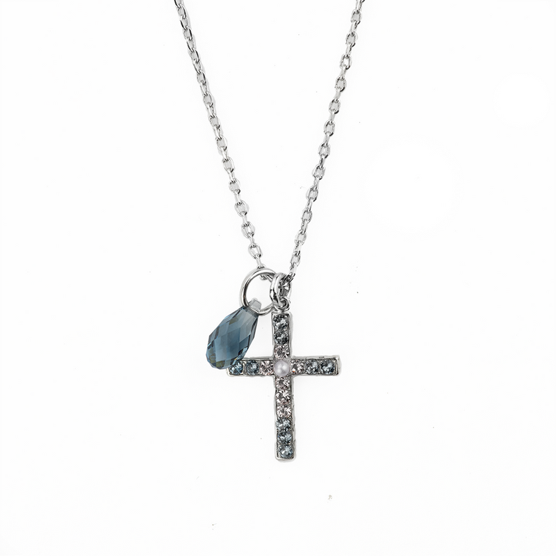 Petite Cross Pendant in "Blue Morpho"