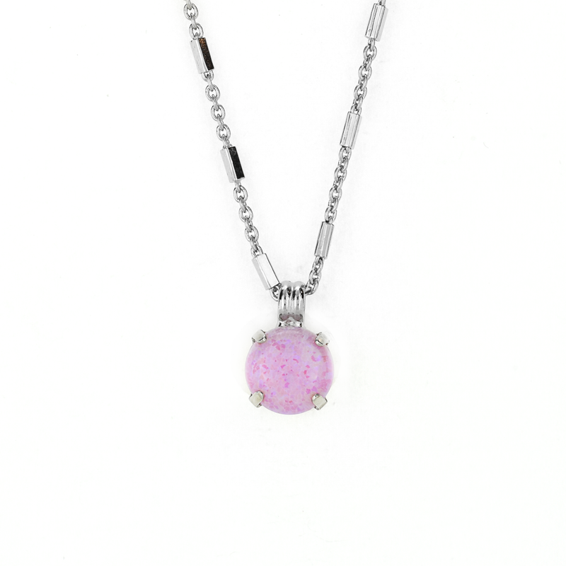 Lovable Round Single Stone Pendant in Faux Pink Opal