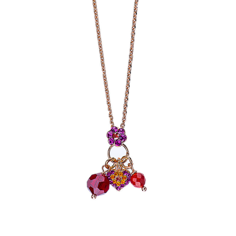 Petite Flower Heart Charm Pendant in "Hibiscus"