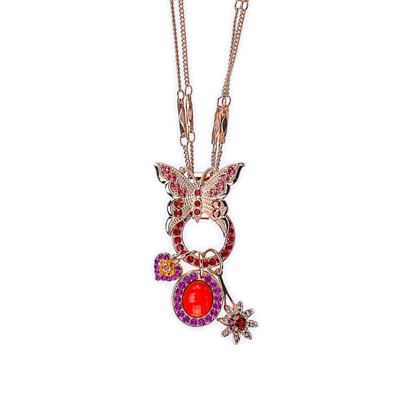 Open Circle Butterfly Charm Pendant in "Hibiscus"