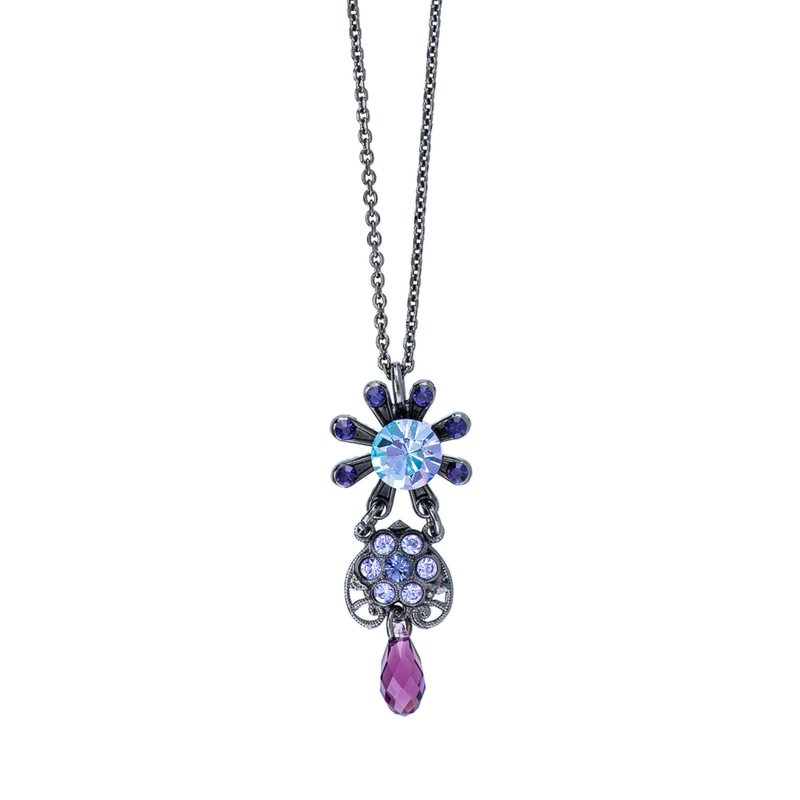 Double Flower Dangle Pendant in "Wildberry"