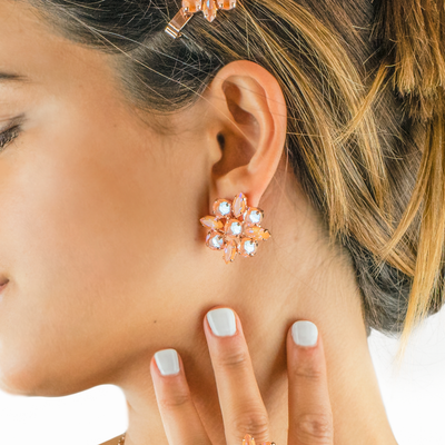 Marquise and Round Post Earrings in Sun-Kissed "Peach"