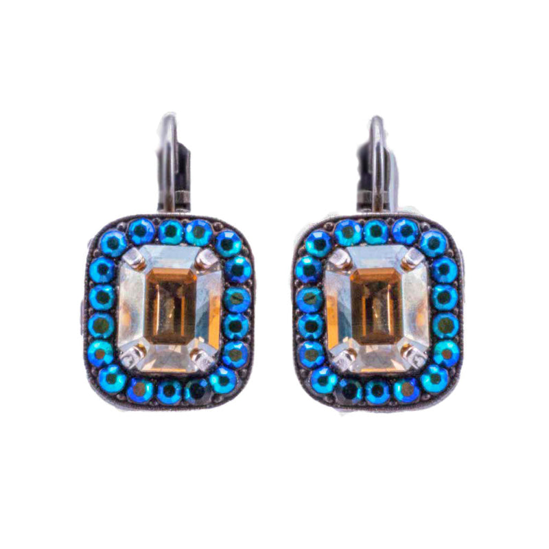 Emerald Cut Halo Leverback Earrings in "Fairytale"