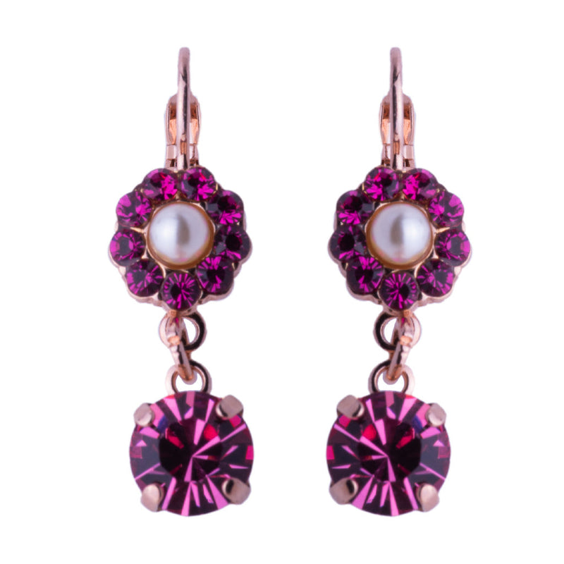 Flower Leverback Earrings With Drop in "Roxanne"