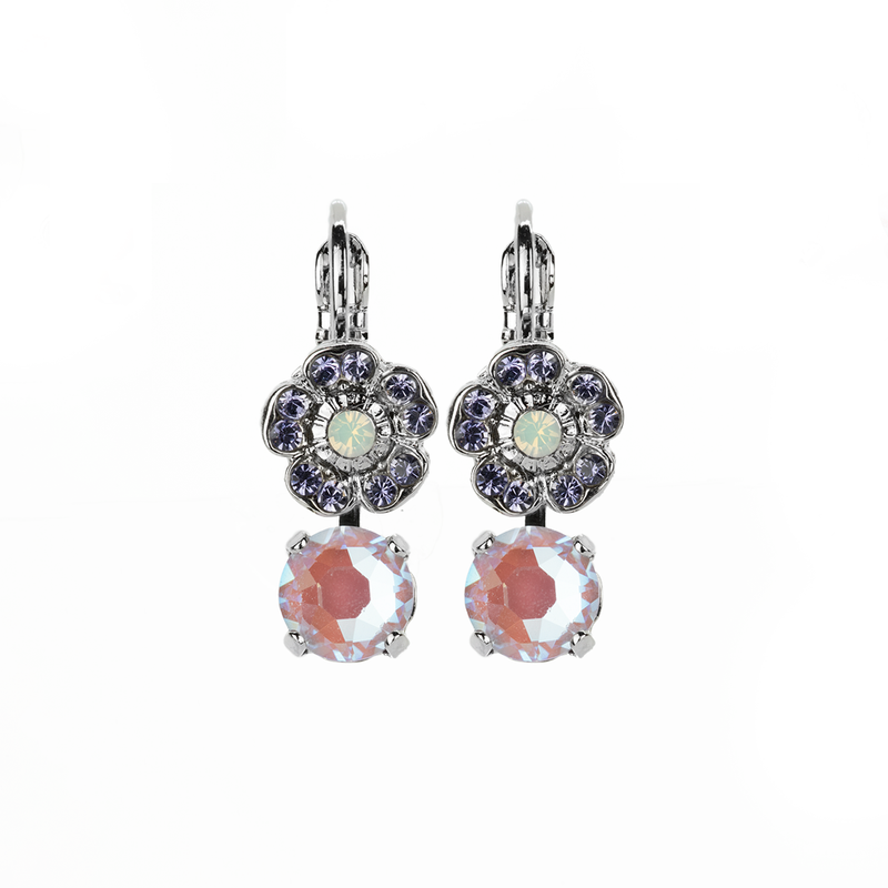 Petite Double Stone Round and Flower Leverback Earrings in "Travelara"